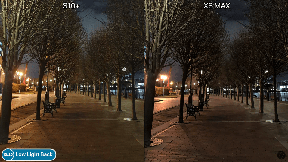 เปรียบเทียบภาพถ่าย Samsung Galaxy S10 Plus และ iPhone XS Max กลางคืนแสงน้อย